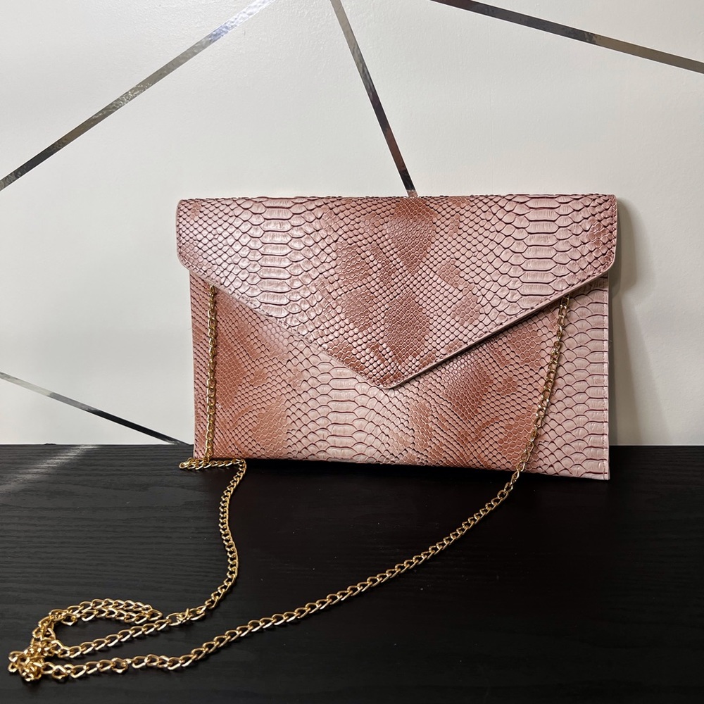 Tan Faux Snakeskin Envelope Purse